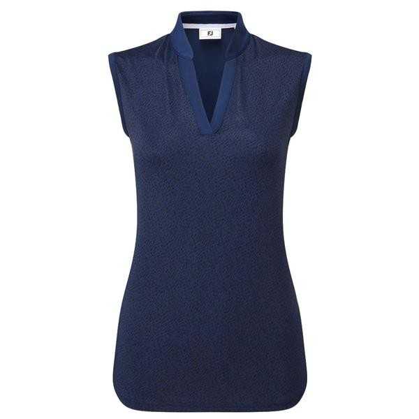 FootJoy Ladies Animal Print Sleeveless Lisle Shirt - Navy